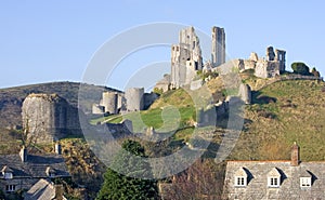 Corfe Castle, in Swanage, Dorset, Southern England