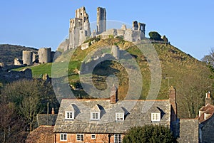 Corfe Castle, in Swanage, Dorset, Southern England photo