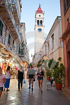 CORFU-AUGUST 24: The Saint Spyridon Church bell tower on August 24,2014 on Corfu island, Greece.