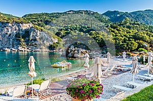 Corfu, Greece. Agios Petros Beach in the village of Paleokastritsa.