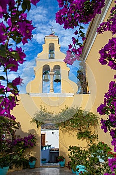 Corfu, Greece. Courtyard of the Theotokos Monastery also known as Paleokastritsa Monastery photo