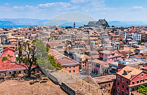 Corfu, Greece. Panoramic view of the Old Town Kerkyra.