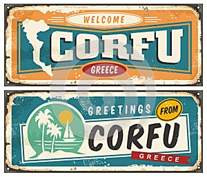 Corfu Greece retro greeting card or souvenir template