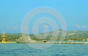 Corfu harbour EU Naval Force flagship, FS Siroco