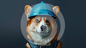 The Corgi with Blue Helmet.AI generated image