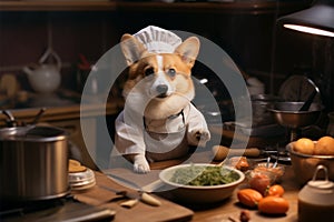 Corgi chef crafts culinary delights, infusing the kitchen with adorable charm