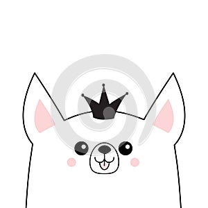 Corgi dog happy face head icon. Princess crown diadem. Cute cartoon pooch character. Contour silhouette. Kawaii animal. Funny baby