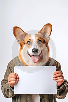 corgi dog holding a sign