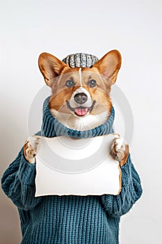 corgi dog holding a sign