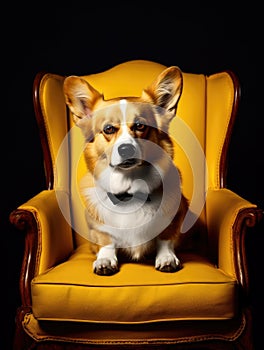 Corgi dog sitting on a yellow chair