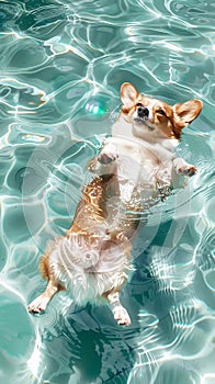 Corgi dog swimming in the swimming pool. Conceptual image, Generaative AI illustrations