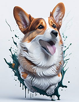 Corgi Dog white background Splash Art 1