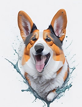 Corgi Dog white background Splash Art 2