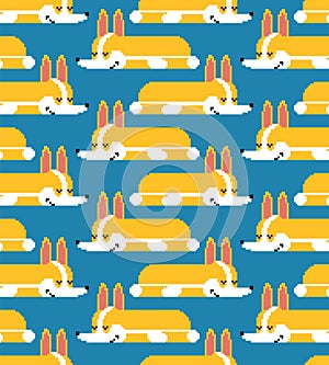 Corgi pixel art pattern seamless. small dog background 8 bit. cute pet vector texture