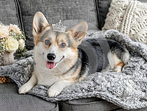 A corgi with a royal crown photoshopped image