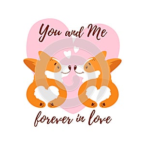 Corgis in love. Valentines day card or romantic illustration