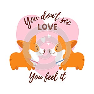 Corgis in love. Valentines day card or romantic illustration