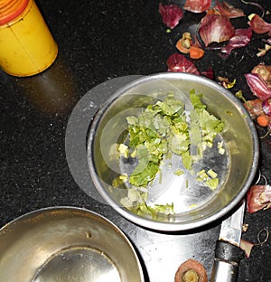 Coriander leaf in a steel bowl