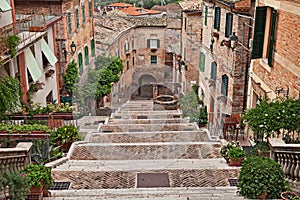 Corinaldo, Ancona, Marche, Italy: the long staircase of the ancient village