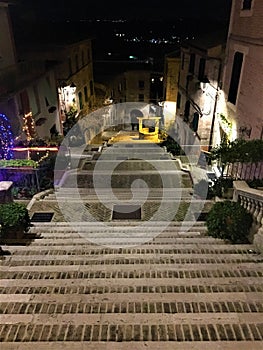 Corinaldo town in the province of Ancona, Marche region, Italy. History, time, stairway and water well photo