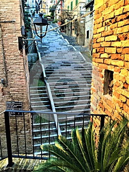 Corinaldo town in the province of Ancona, Marche region, Italy. History, time, stairway and fascination photo