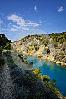 Corinth Canal, tidal waterway across the Isthmus of Corinth in Greece, joining the Gulf of Corinth with the Saronic Gulf