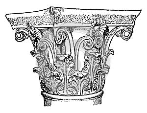 Corinthian Capital, column,  vintage engraving