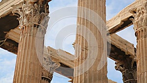 Corinthian capitals and architraves, details of Olympian Zeus Temple in Athens