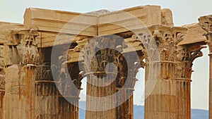 Corinthian capitals and architraves on top of Columns of Olympian Zeus, Athens