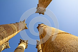 Corinthian capitals decorating the columns of the Temple of Artemis, Jerash, Gerasha, Jordan