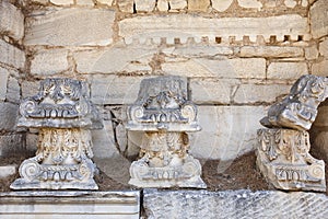 Corinthian capitals in Ephesus archeological ancient site. Turkey landmark