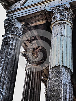 Corinthian columns artistic view closeup of an ancient roman temple