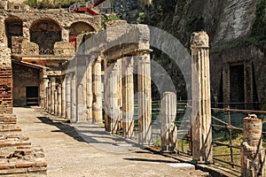 Corinthian columns at the Palaestra. Herculaneum. Naples. Italy