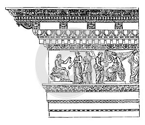 Corinthian Entablature from the Nerva at Rome, Simple styles, vintage engraving photo