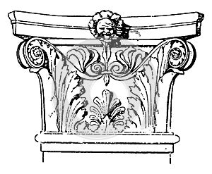 Corinthian Pilaster Capital, an Italian Renaissance design, vintage engraving