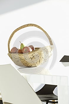 Cork basket with apples and pears