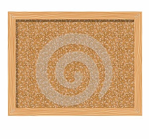 Cork board in a frame over white background.