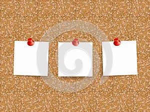 Cork board with sheets of paper for notes. Vector background.