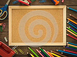 cork board and stationery