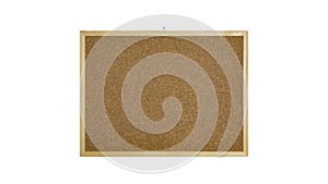 Cork bulletin board with wooden frame on isolated white background