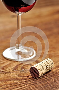 Cork and glass of italian red wine