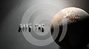 Cork globe with text `Save the Earth`