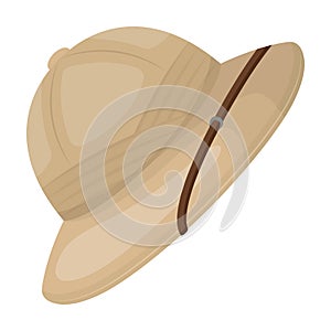 Cork hat from the sun.African safari single icon in cartoon style vector symbol stock illustration web.