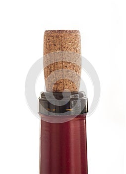 Cork on the neck of a wine bottle. The plug has been off before