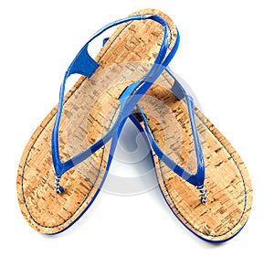 Cork soled blue flip flop sandals