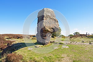 The ancient Cork Stone standing on Stanton Moor.