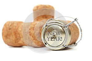 Cork on white background. New year