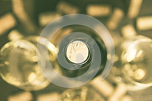 Cork wine bottle top view