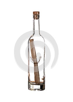 Corked message bottle isolated on white