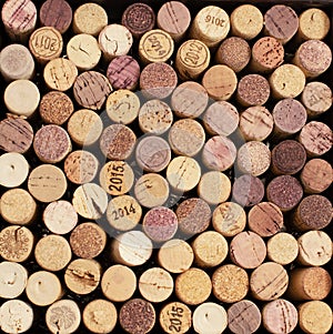 A corks from wine bottles lying like background